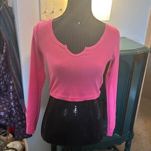 Pink Long Sleeve Women's Crop Top